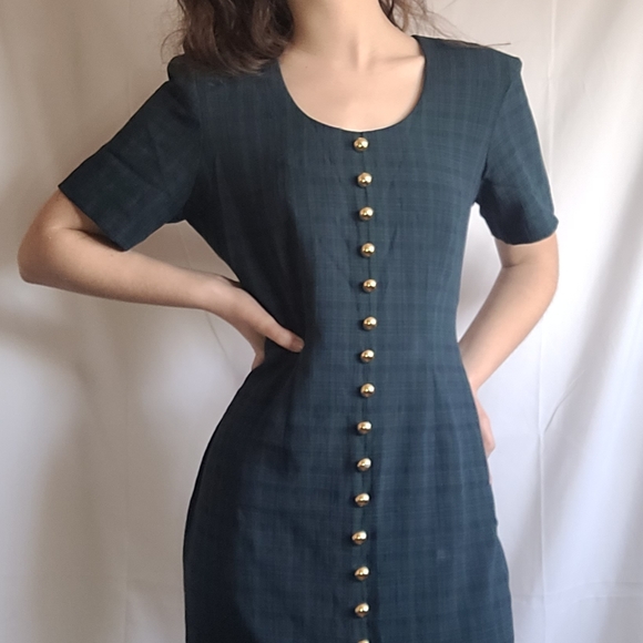 Vintage Green & Blue Plaid Dress - Picture 2 of 6